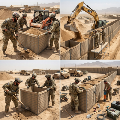 Zware militaire zandgevulde barrières