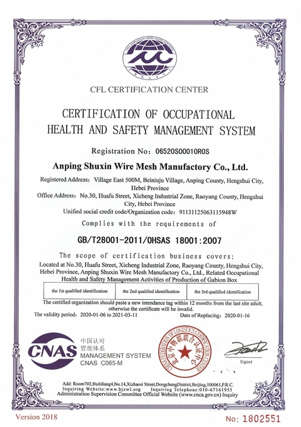 China Anping Shuxin Wire Mesh Manufactory Co., Ltd. Certificaten